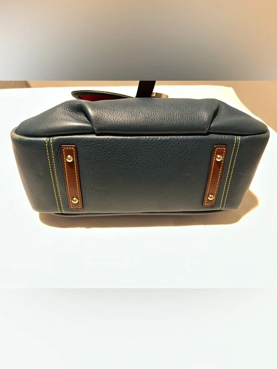 Dooney & Bourke Blue Leather Tote with Brown Trim and Gold Hardware - Picture 7 of 15